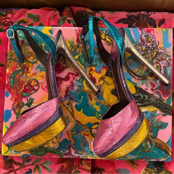 Vibrant Brian Atwood Platform Stiletto Heels - Picture 4 of 8